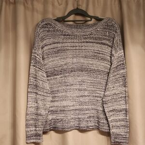 Old Navy Women's Marled Navy Blue and White Sweater